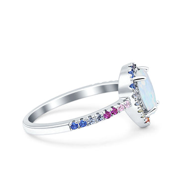 Pear Art Deco Multi Color Wedding Bridal Ring Lab Created White Opal 925 Sterling Silver